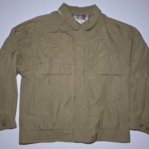 London Fog Mens Beige Full Zippered Jacket Plaid Interior Size Medium Regular